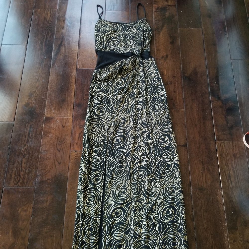 Kitty Black/Shimmering Gold/Mesh Long Evening Dress
